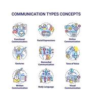 Communication types concept icons set. Exchanging information idea thin line color illustrations. Body language. Isolated symbols. Editable stroke. vector