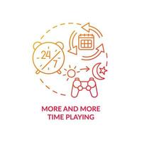 More and more time playing red gradient concept icon. Increasing term. Sign of game addiction abstract idea thin line illustration. Isolated outline drawing. vector