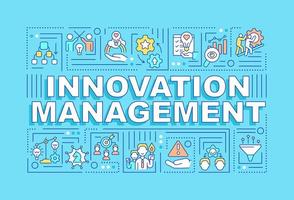 Innovation management word concepts turquoise banner. Generating new ideas. Infographics with icons on color background. Isolated typography. Vector illustration with text.