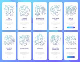 Phobia treatment blue gradient onboarding mobile app screen set. Walkthrough 5 steps graphic instructions pages with linear concepts. UI, UX, GUI template. vector