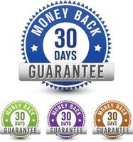 30 days money back guarantee badge with four color option isolated on white background. vector design.