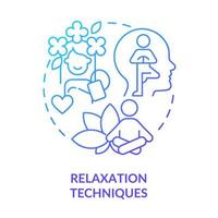 Relaxation techniques blue gradient concept icon. Meditation and yoga. Calm and overcome fears. Treatment abstract idea thin line illustration. Isolated outline drawing. vector