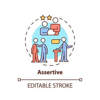 Assertive concept icon. Communication style abstract idea thin line illustration. Direct conversation. Show mutual respect. Isolated outline drawing. Editable stroke. vector