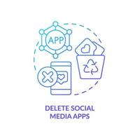 Delete social media apps blue gradient concept icon. Way to break social networks addiction abstract idea thin line illustration. Isolated outline drawing. vector