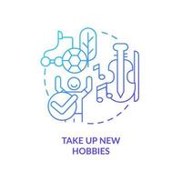 Take up new hobbies blue gradient concept icon. Offline activities. Way to break social media addiction abstract idea thin line illustration. Isolated outline drawing. vector