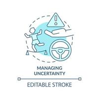 Managing uncertainty turquoise concept icon. Innovation management principle abstract idea thin line illustration. Isolated outline drawing. Editable stroke. vector