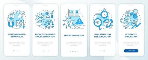 Future innovation management aspects blue onboarding mobile app screen. Walkthrough 5 steps graphic instructions pages with linear concepts. UI, UX, GUI template. vector