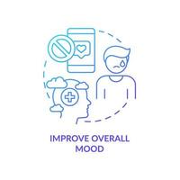 Improve overall mood blue gradient concept icon. Developing depression. Social media detox reason abstract idea thin line illustration. Isolated outline drawing. vector