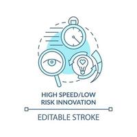 High speed and low risk innovation turquoise concept icon. Future innovation concept abstract idea thin line illustration. Isolated outline drawing. Editable stroke. vector