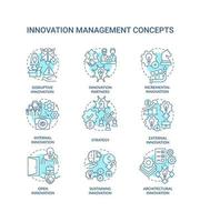 Innovation management turquoise concept icons set. Creating startup idea thin line color illustrations. Managing ideas. Isolated symbols. Editable stroke. vector