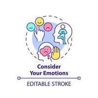 Consider your emotions concept icon. Increasing emotional intelligence abstract idea thin line illustration. Acceptance. Isolated outline drawing. Editable stroke. vector