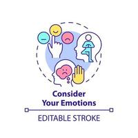 Consider your emotions concept icon. Increasing emotional intelligence abstract idea thin line illustration. Acceptance. Isolated outline drawing. Editable stroke. vector