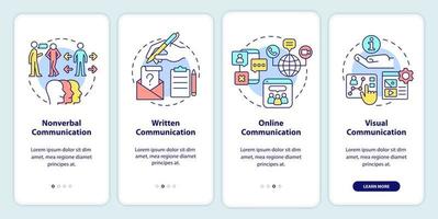 Communication types onboarding mobile app screen. Nonverbal and written walkthrough 4 steps graphic instructions pages with linear concepts. UI, UX, GUI template. vector