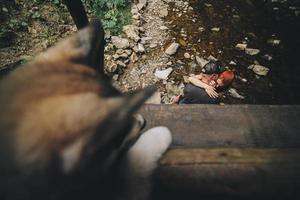 beautiful couple on the background of forest photo