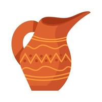 Rustic clay pottery and brown pot or jug with pattern decorations. Old handmade utensil and ceramic Greek object. Jug shape and vintage earthenware icon vector illustration