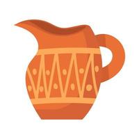 Rustic clay pottery and brown pot or jug with pattern decorations. Old handmade utensil and ceramic Greek object. Jug shape and vintage earthenware icon vector illustration