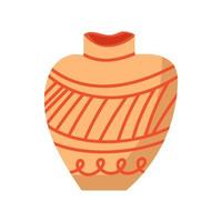 Rustic clay pottery and brown pot or jug with pattern decorations. Old handmade utensil and ceramic Greek object. Jug shape and vintage earthenware icon vector illustration