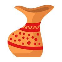Rustic clay pottery and brown pot or jug with pattern decorations. Old handmade utensil and ceramic Greek object. Jug shape and vintage earthenware icon vector illustration