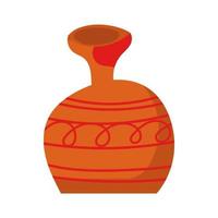 Rustic clay pottery and brown pot or jug with pattern decorations. Old handmade utensil and ceramic Greek object. Jug shape and vintage earthenware icon vector illustration