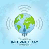 Happy International Internet Day October 29th with globe signal and tower illustration vector