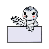 Cute little white polar owl cartoon with blank sign vector