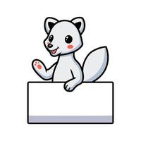 Cute little arctic fox cartoon with blank sign vector