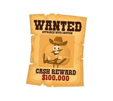 Vintage western wanted poster with orange robber vector