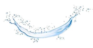 Isolated blue water wave, splash flow, spill drops vector