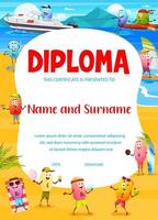 Kids diploma with cartoon vitamins on vacation vector