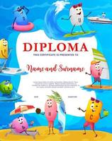 Kids diploma with vitamin characters on vacation vector