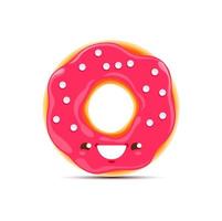 Cartoon donut dessert character with pink glaze vector