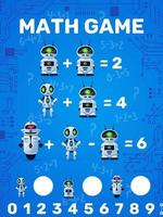 Math game worksheet with cartoon robots and droids vector