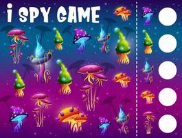 I spy game worksheet with luminous magic mushroom vector