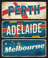 Perth, Adelaide, Melbourne, Australia travel plate vector