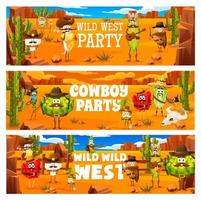 Wild West cowboy party. Cartoon ranger vegetables vector