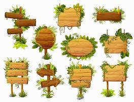 letreros de madera de dibujos animados, lianas de la selva tropical vector
