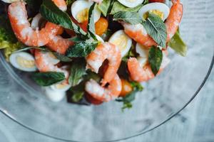 Salad with shrimp and egg photo