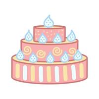 Big cake with pink icing. Cartoon style. Cute vector illustration isolated on white background.