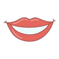 Smiling mouth. Red lips. Cartoon style. Vector isolated on white background.