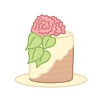 Big cake with flower decoration. Cartoon style. Vector illustration isolated on white background.