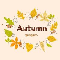 Autumn mood card. Frame of leaves, mushrooms. Beautiful foliage decorative poster. Vector illustration.