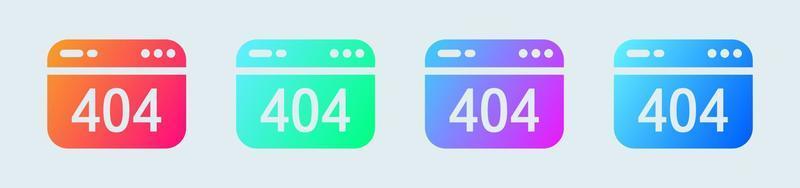 404 icono sólido de advertencia en colores degradados. ilustración de vector de signos de página de error.