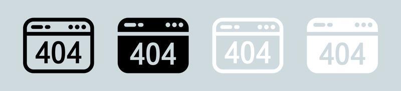 404 warning icon set in black and white. Error page signs vector illustration.