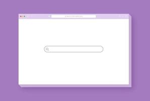 Modern browser window design isolated on purple background. Web window screen mockup. Internet empty page concept with shadow. vector