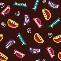 Seamless Halloween pattern with scary mouth monster on black background vector illustration