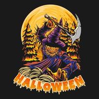 diseño de camiseta de halloween, fondo de ilustración de halloween espeluznante vector