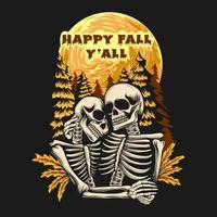 feliz otoño a todos, diseño de camiseta de halloween, fondo de ilustración espeluznante de halloween vector