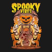 vector de diseño de camiseta de halloween, ilustración de vibraciones espeluznantes,