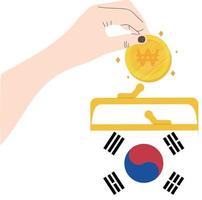 vector de bandera de corea del sur dibujado a mano, won de corea del sur