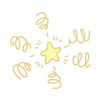 Gold star design element. Doodle in cartoon style. Vector illustration isolated on white background.